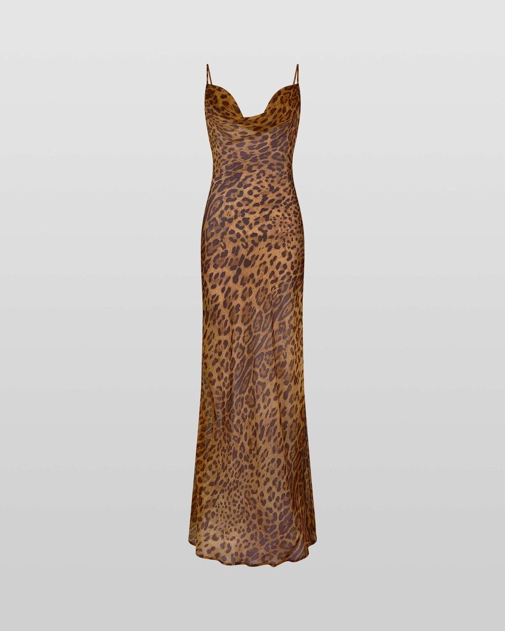 Rat & Boa Valentina Semi Sheer Cowl Neck Silk Dress - S - Leopard